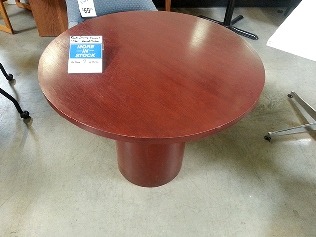 Used 36 Round Conference Table Dark Cherry Veneer Arizona 36 Round Dark Cherry Veneer Drum Base Top View